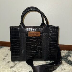 Wrangler Black Croc-Patterned Satchel